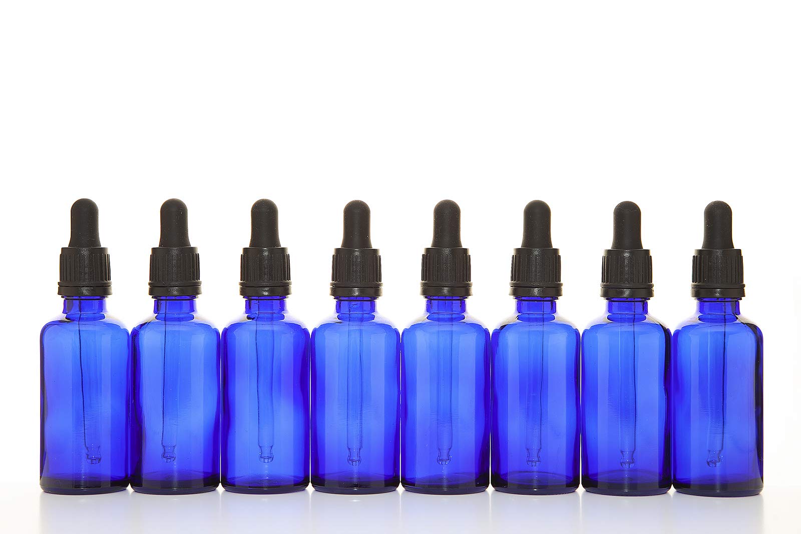 Aura 50ml BLUE GLASS Bottles with GLASS Pipettes - PACK of 8