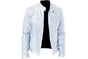 MAIYIFU-GJ Men's Faux Leather Biker Jacket Vintage Motorcycle Jacket Outerwear Retro Stand Collar PU Leather Slim Fit Coat