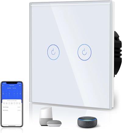 BSEED Smart Light Switch 2 Gang 1 Way with Neutral White Glass Panel