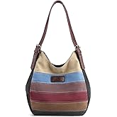 CORIOS Women Canvas Shoulder Bag Multi-Colour Striped Handbag Large Capacity Top Handle Bag Casual Hobo Bag Tote Bag