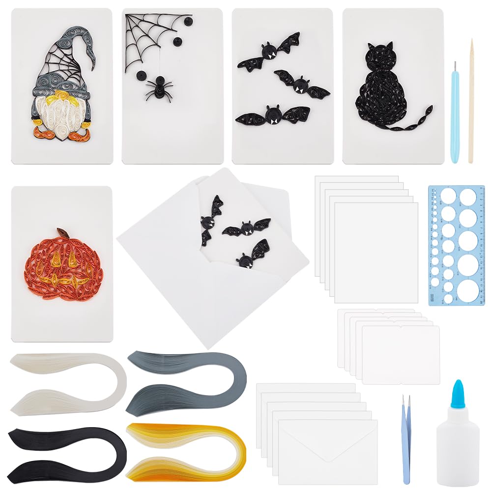WEBEEDY 20 Sets DIY Halloween Quilling Blank Card Kit with Paper Quilling Strips Tools Handmade Quilling Card with Instruction DIY Halloween Congratulation Cards for Friends Families and Colleagues