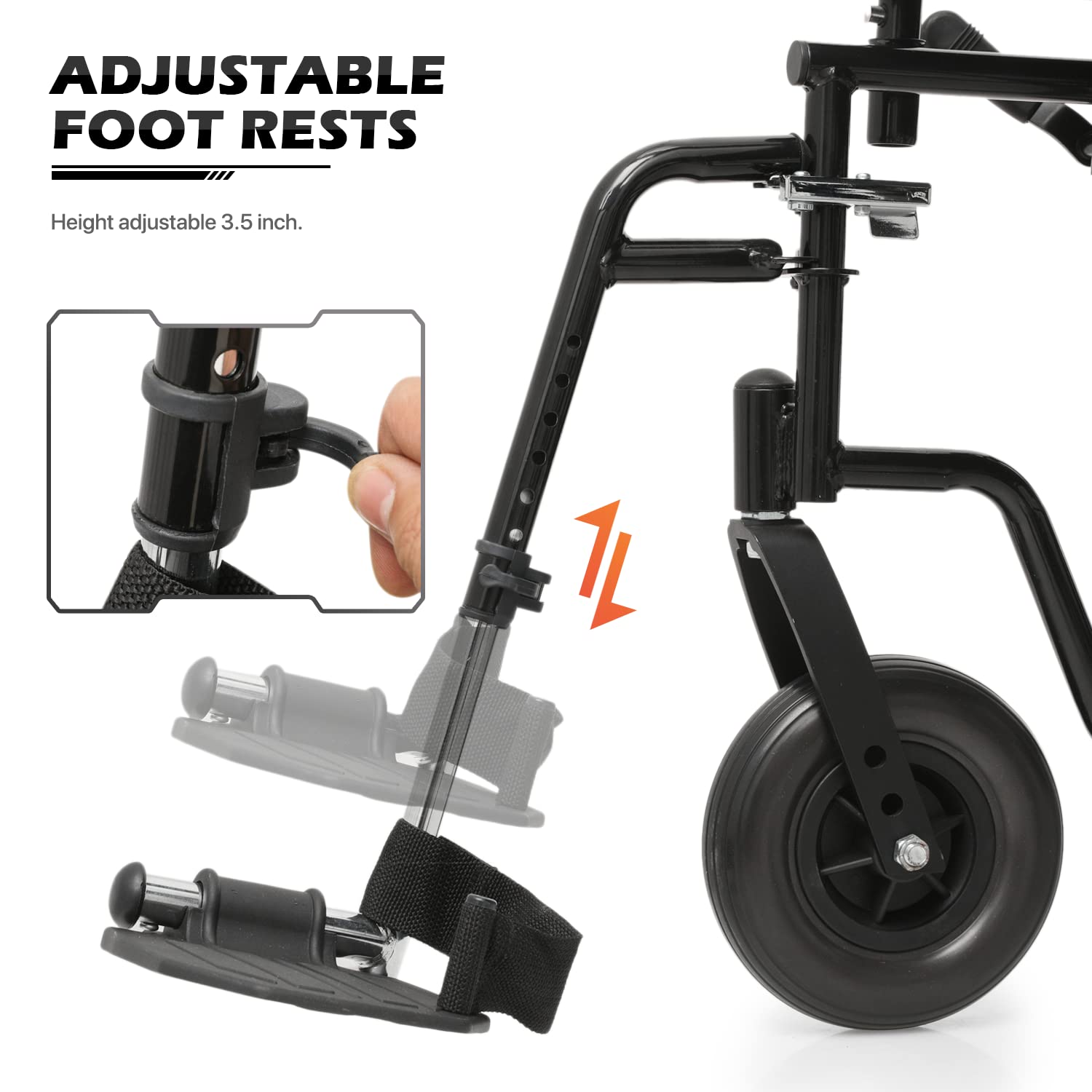 monicare Wide Foldable Bariatric Wheelchair for Adult 500-lbs Heavy-Duty Folding Transport Self-Propelled Wheel Chair with 24-Inch Seat