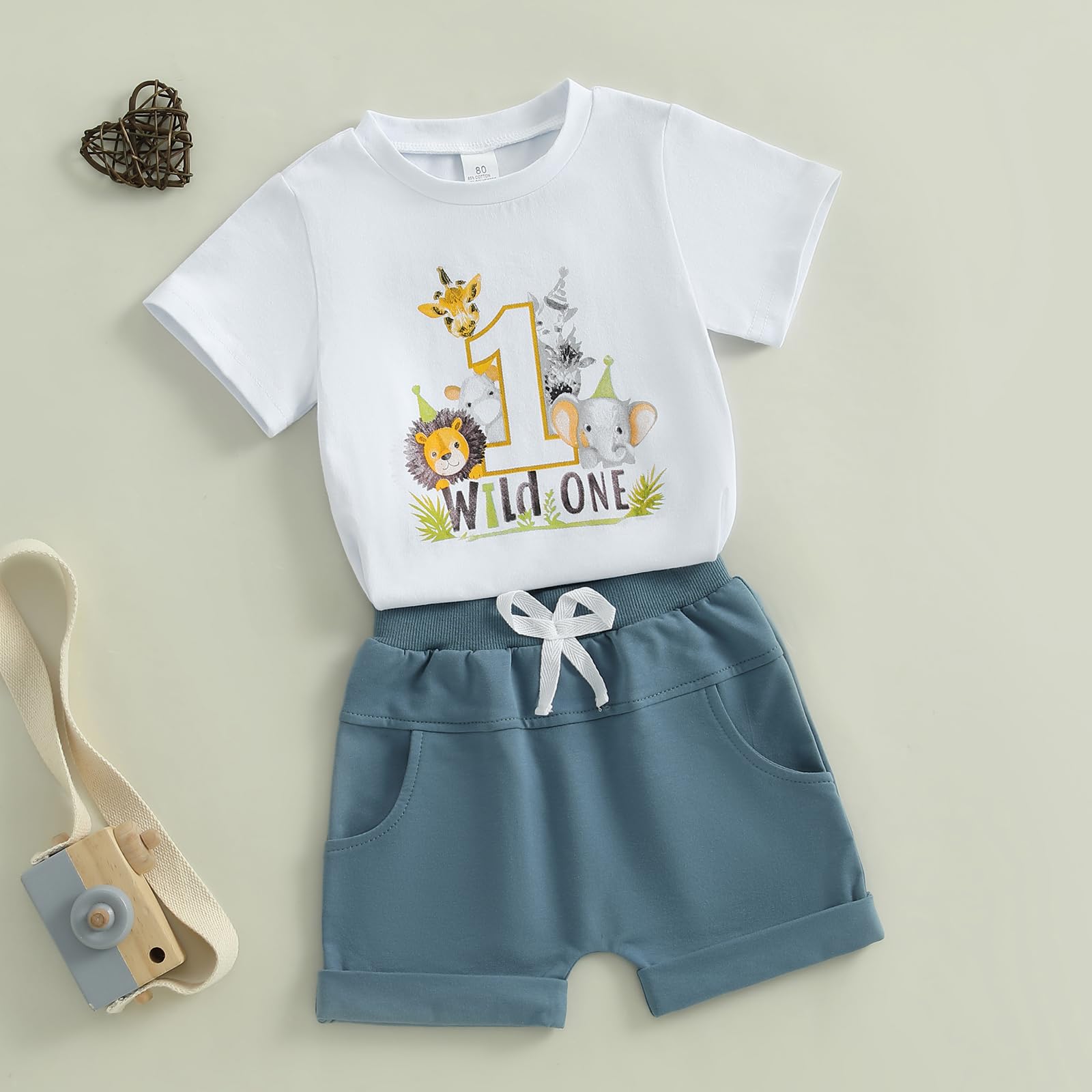 WZTYYDS Baby Boy First Birthday Outfit Number Animal Print Short Sleeve Tops & Shorts Sets 1st Birthday Outfit Summer Clothes