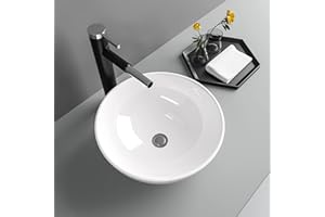 Round Vessel Sink - Lofeyo 13"x13" Bathroom Sink Above Countertop White Ceramic Porcelain Small Lavatory Vanity Vessel Sink Basin