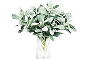 Tinsow Artificial Flocked Lambs Ear Leaves Dusty Miller Stems Flocked Oak Leaves Lamb's Ear Leaf for Home Wedding DIY Floral Arrangement (Silver Lamb's Ear, 5)