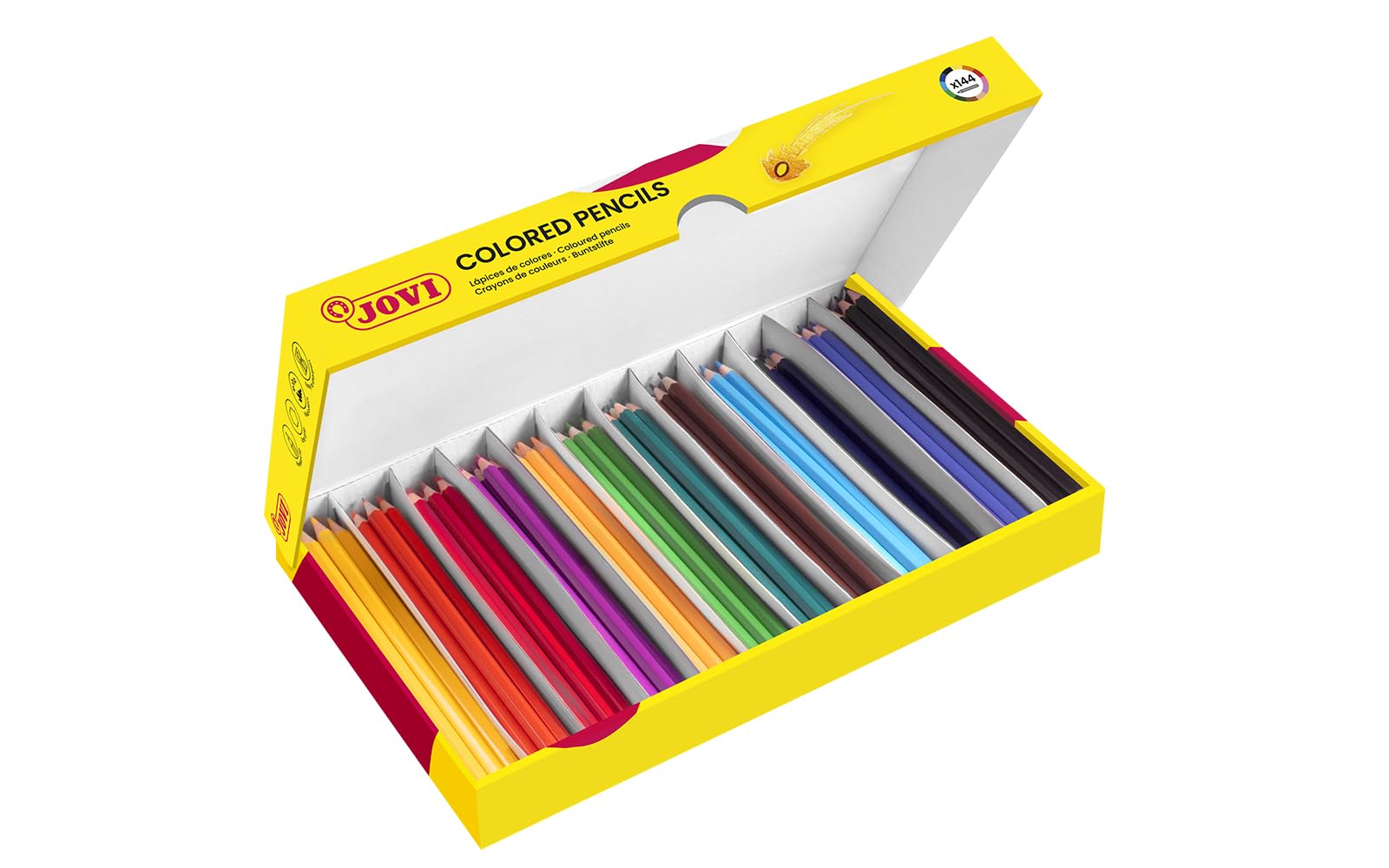 Jovi - Economical box with 144 wooden pencils, assorted colours (739)