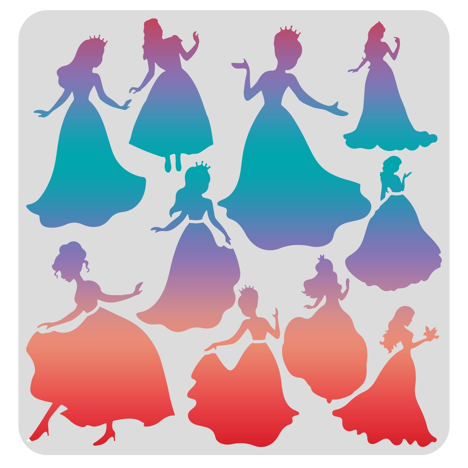 FINGERINSPIRE Princess Stencils Template 30x30cm Plastic 10 Princess Drawing Painting Stencils Square Queen Reusable Stencils for Painting on Wood, Floor, Wall and Tile