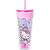 Silver Buffalo Sanrio Hello Kitty and Friends Plastic Drip Tumbler Featuring Hello Kitty, Tiny Blue, Tiny Pink, and Tiny Chum, 26 Ounces