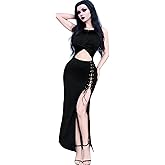 InGoticos Women Sexy Gothic Dress,Punk Hollowed-Out Metal Slit Rope Goth Dress