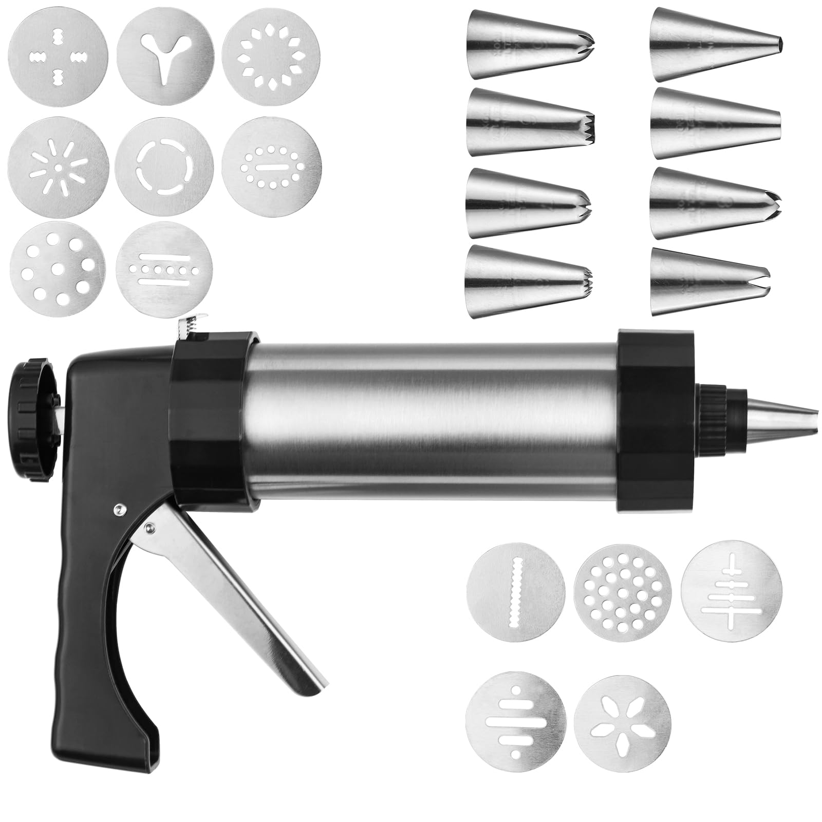 Photo 1 of **MISSING PARTS**
Stainless Steel Cookie Press Gun Kit, Spray Cookie Press with 13 Decorative Template Plates and 8 Icing Tips for DIY Baking Cooking