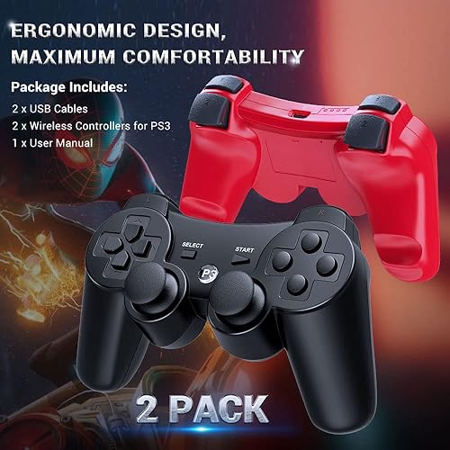 OKHAHA Controller Pack for PS3 Wireless Controller for Sony Playstation  3, Double Shock 3, Bluetooth, Rechar