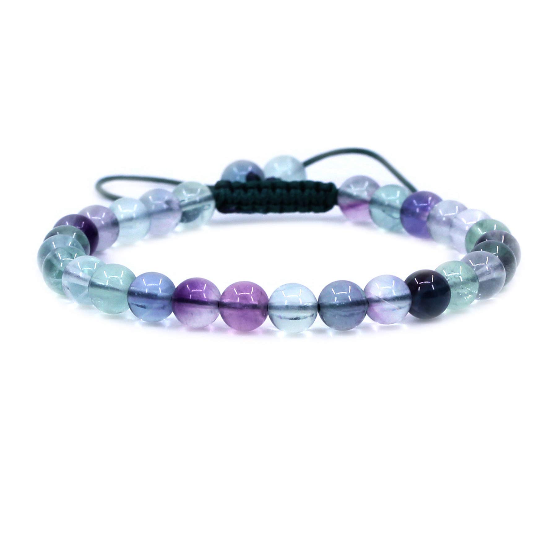 CHENYUE Natural A Clear Green Fluorite Gemstone 6mm Round Beads Adjustable Bracelet 7" Unisex