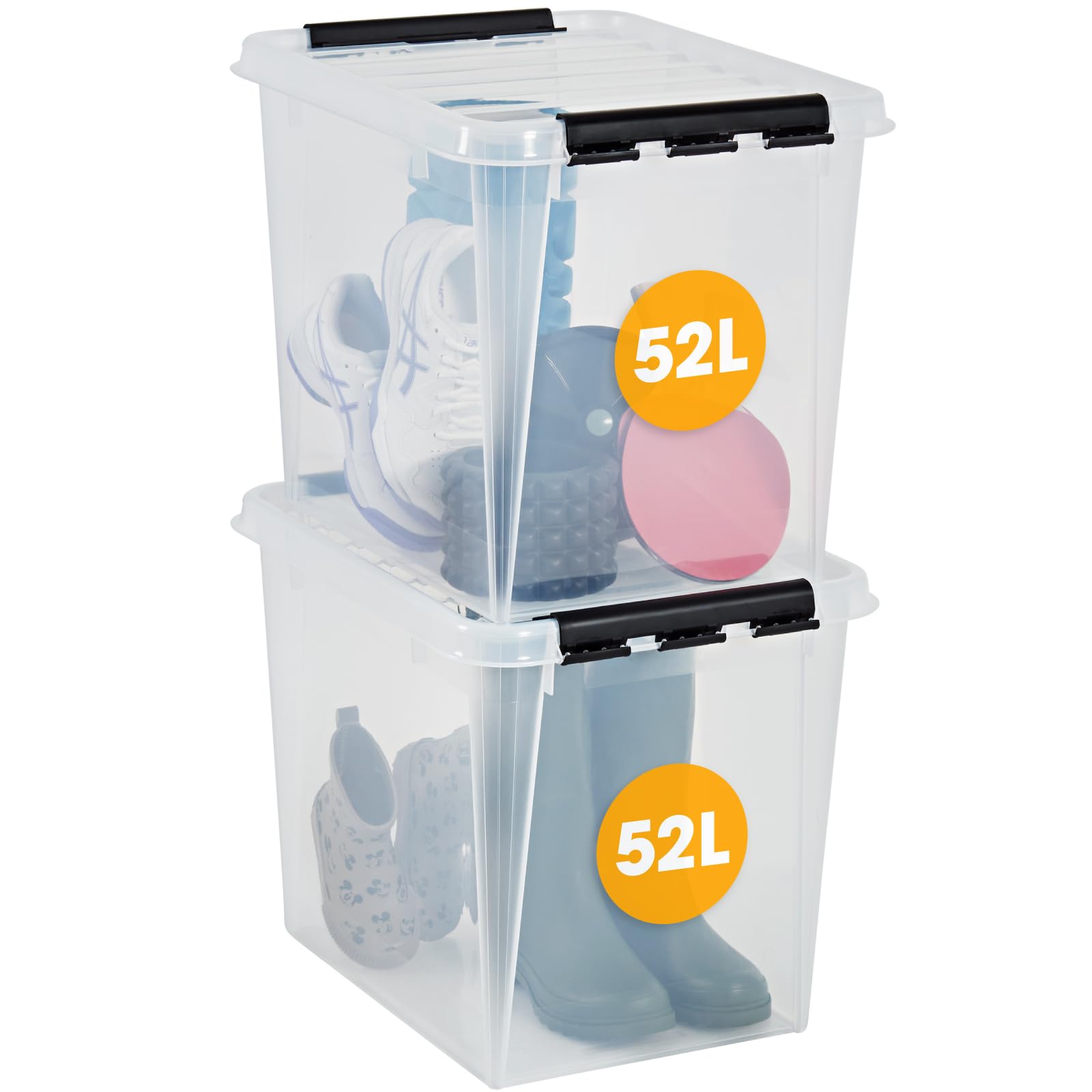 SmartStore 52L Large Plastic Storage Boxes with Lid, 2 Pack, Reinforced, Clear, 10 Year Guarantee, Food Safe, Clip Locked, Stackable and Nestable, BPA Free, L50 x W39 x H41cm