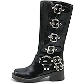 unsylvion Knee High Boots For Women Stylish and Comfortable Footwear for Any Occasion Square Toe Fashion Buckle Chunky Heel