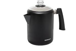 Mixpresso Black Stainless Steel Coffee Percolator Stovetop, 37oz Classic Percolator Coffee Pot, Great For Camping Pot, 5-8 Cup Stove Top Espresso Maker, Cool-Touch Handle