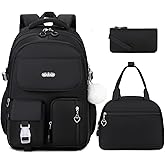 DIGOBAY Backpacks for Girls, 3PCS School Backpack with Lunch Box Pencil Pouch for Teen Girls Kids Elementary Primary Middle High College Travel School bag Bookbag Set （Black）