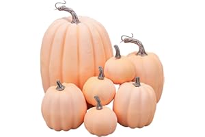 woshilaocai 7PCS Artificial Pumpkins Décor Fall Harvest Thanksgiving/Halloween Holiday Farmhouse Decorations for Home (Pale Orange)