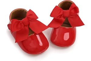 Myleleya Baby Girls Mary Jane Flats with Bowknot Flowers Princess Wedding Dress Ballet Shoes Non-Slip Toddler First Walkers Newborn Crib Shoes
