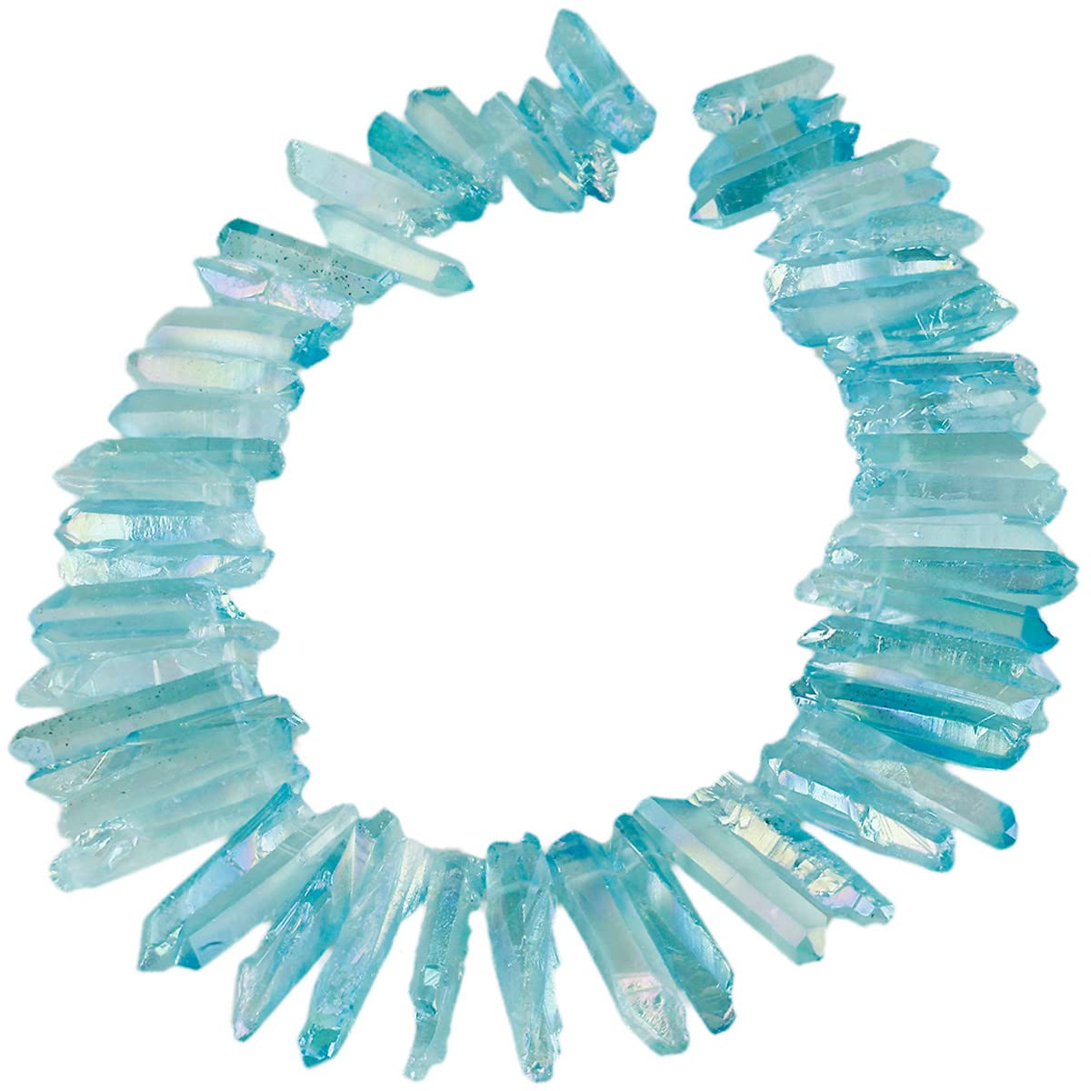 Nupuyai Light Blue Titanium Coated Irregular Rock Crystal Points for DIY Jewellery Making, Rough Sticks Aura Crystal Quartz Spike Stone Beads