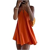 SKAYS Women's Halter Neck Backless Sleeveless Mini Dress Flowy A Line Casual Back Bow Tie Short Dresses