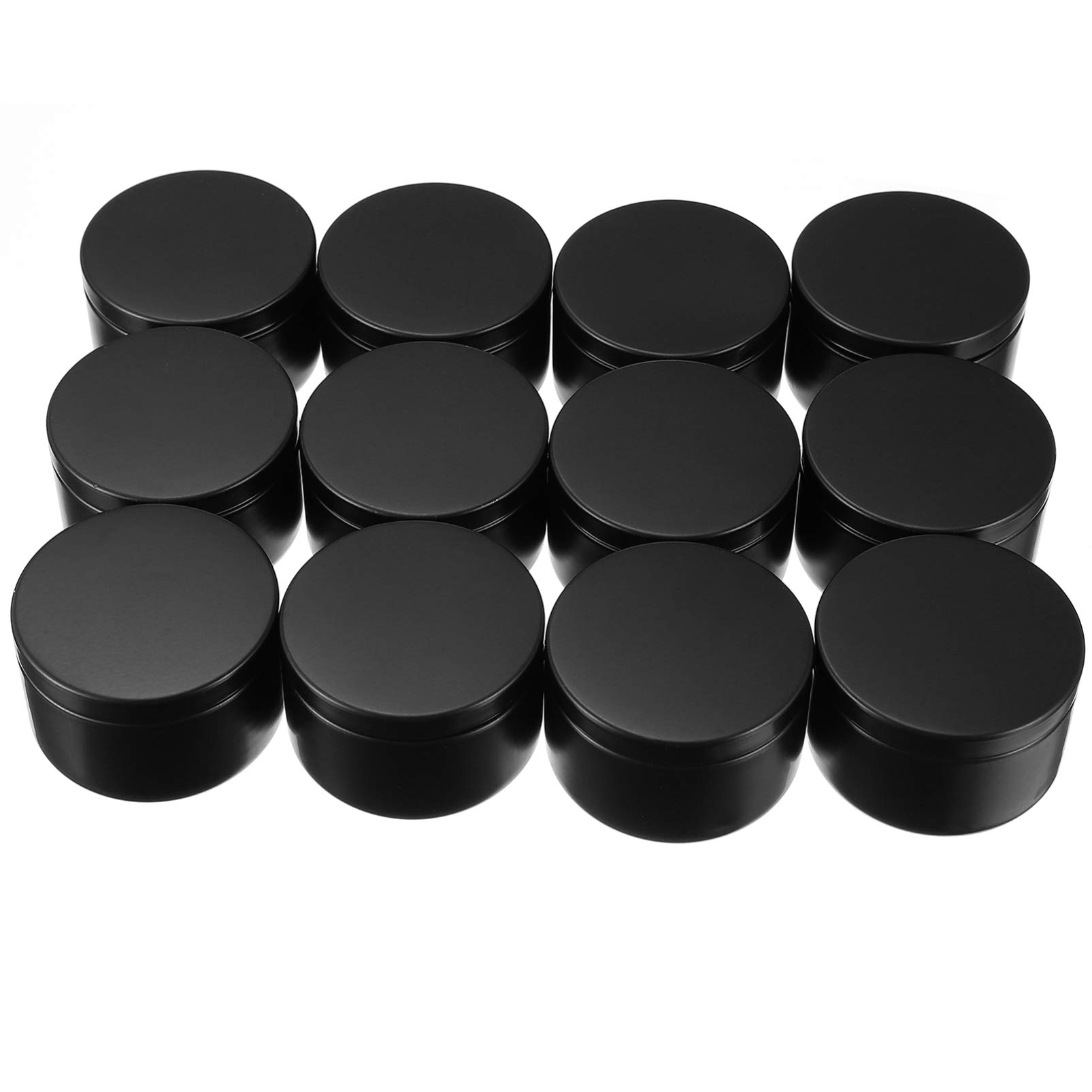 Healifty 12PCS Metal Candle Tins Empty Candle Jars Candle Making Tin Aluminum Tin Jar for Candle Making Cosmetic Empty Refillable Box (Black)