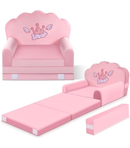 Pink Kids Sofa MOONBEEKI Kids Fold Out Couch - Princess Chair & Toddler ...