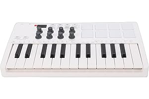 Asixxsix MIDI Keyboard Controller, 25 Key Velocity Sensitive Portable Beat Maker with 8 RGB Backlit Drum Pads 8 Knobs Bluetoo