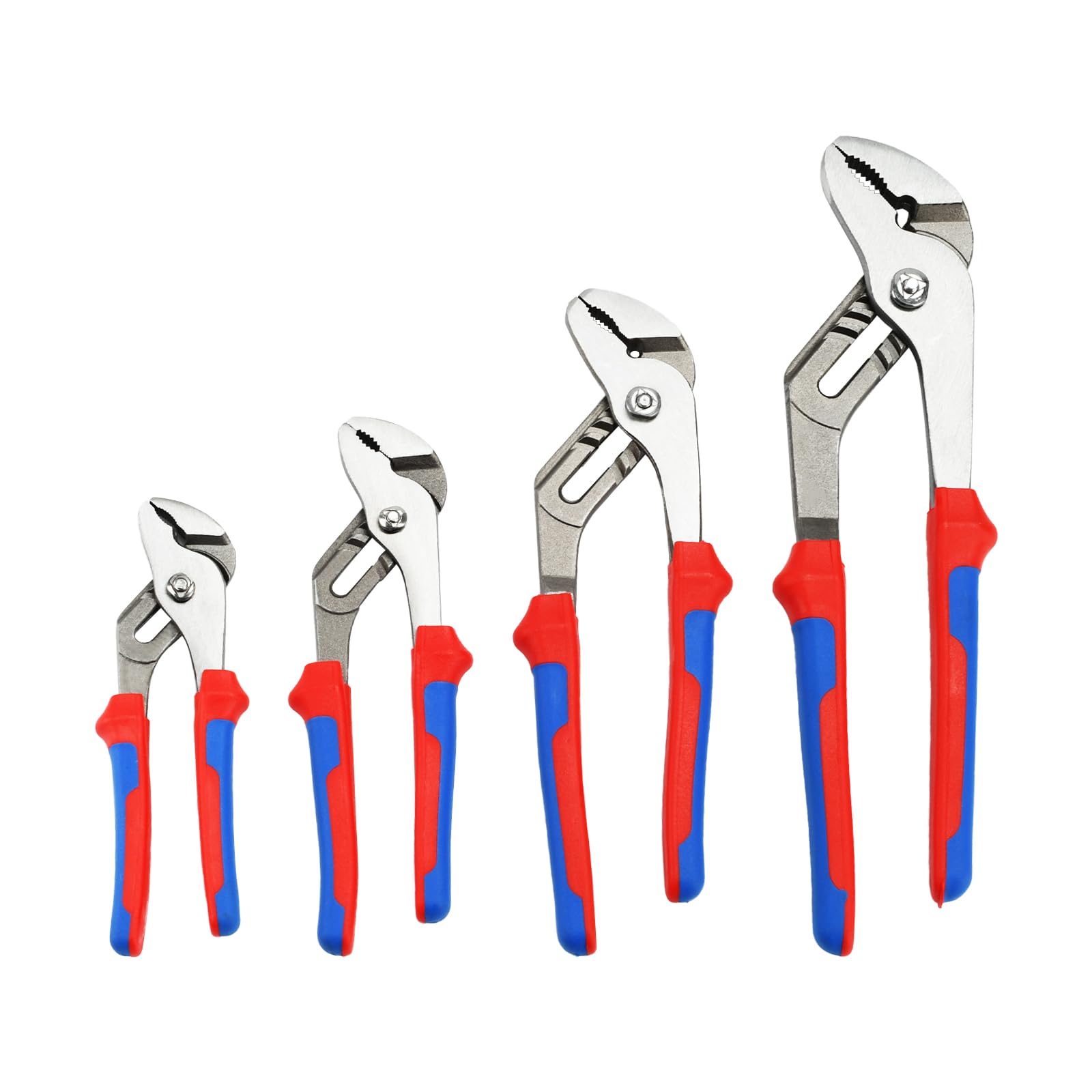 4-Piece Groove Joint Pliers Set with Bi-Material Handles, Tongue and Groove Pliers Set Included 12-in, 10-in, 8-in and 6-in, Perfect for Plumbing Repair and Basic Home Maintenance (Blue red)