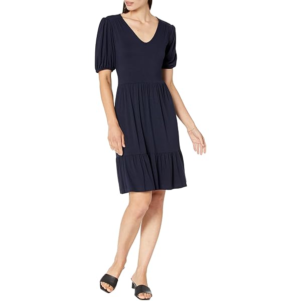 navy blue dress for baby girl Three Quarter Sleeve A Line Dress Navy main image 0