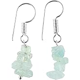 NJCRAFT Gemstone Chips Dangling Earrings, Stone 2-3 MM, Silver Plated, Handmade Jewelry, Chakra Healing Crystals, Polished Nuggets Stones, Women Earrings, Gemstone Jewellry