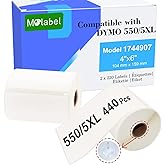 Molabel Replacement for Shipping Labels 4"x6" Direct Thermal Printer Labels 4XL 5XL 1744907 Lables for Dymo Roll,Zebra,Address Internet Postage Thermal Labels[2 Rolls,440 Labels]