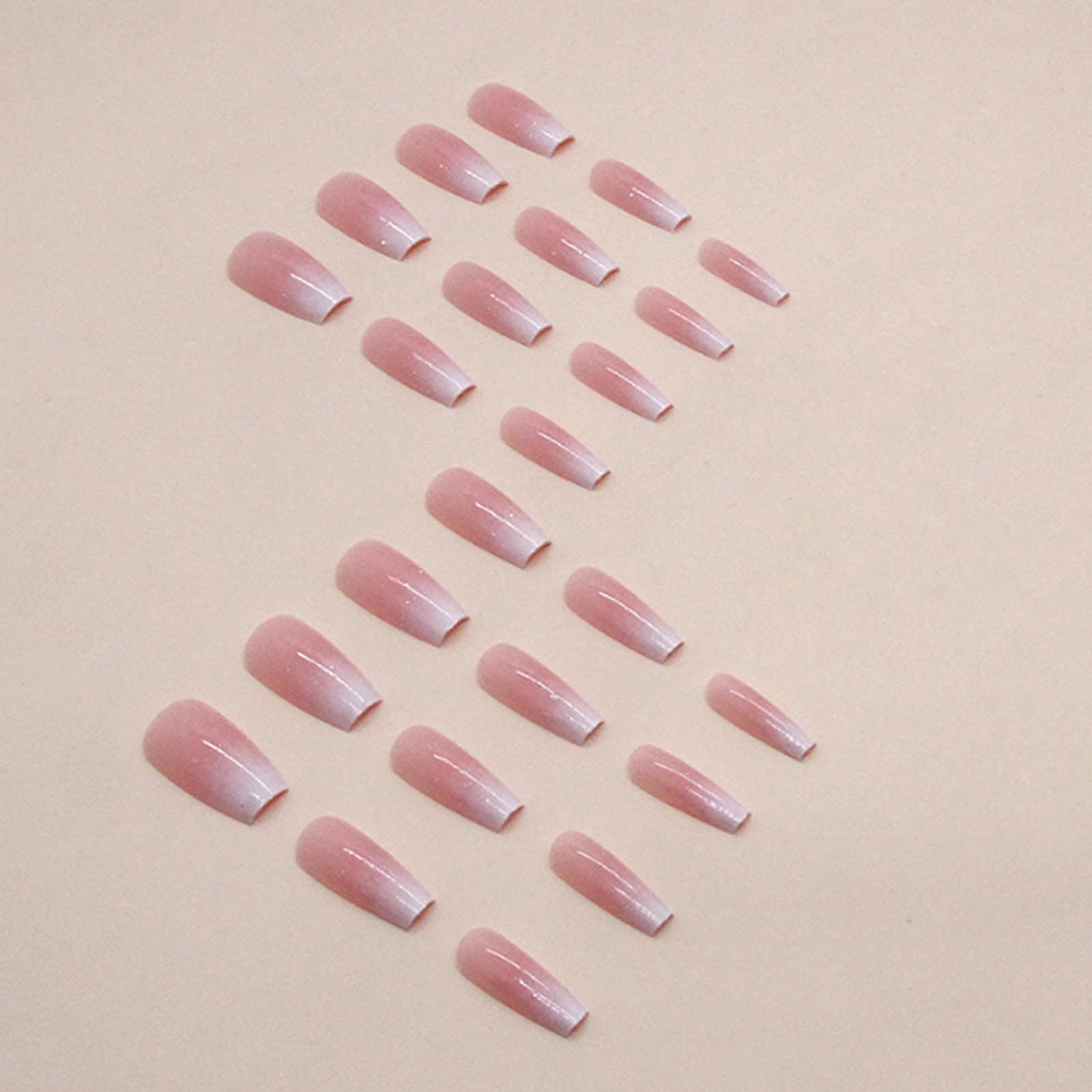 Hkanlre Bling Coffin Press on Nails Fake Nails Tips Full Cover Medium False Gradient Nails for Women and Girls 24PCS (Coffin pink) - Image 3