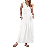 AUSELILY Women's Maxi Dress 2026 Summer Casual Sleeveless Sundress V Neck Wrap Vacation Cocktail Long Dresses with Pockets