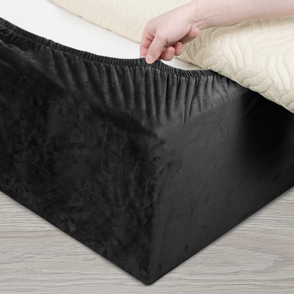 DUJUIKE Divan Bed Base Wrap Cover, Velvet Bed Frame Cover, Elastic Around The Base Of Your Bed, Easy to Install, Alternative to Traditional Valance Sheet Skirt Cover (King: 180-190cm, Black)