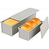 Logario 2-Pack Pullman Loaf Pan with Lid –Includes Two Size 13 by 5 & 8.4 by 4.8 Loaf Pan, Silver Textured Finish, Vented Bottom, Nonstick Bread Pan Set, Ideal for Sandwich Bread, Toast, Sourdough
