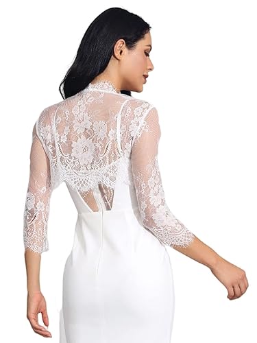 Unicra Wedding Bride Lace Shrugs for Women 3/4 Sleeves Lace Bolero Jackets for Evening Dresses Party Bolero Shrugs Top for Dresses White in Kenya | Whizz Shrugs Unicra Wedding Bride Lace Shrugs for Women 3/4 Sleeves Lace Bolero Jackets for Evening Dresses Party Bolero Shrugs Top for Dresses White in Kenya | Whizz Shrugs