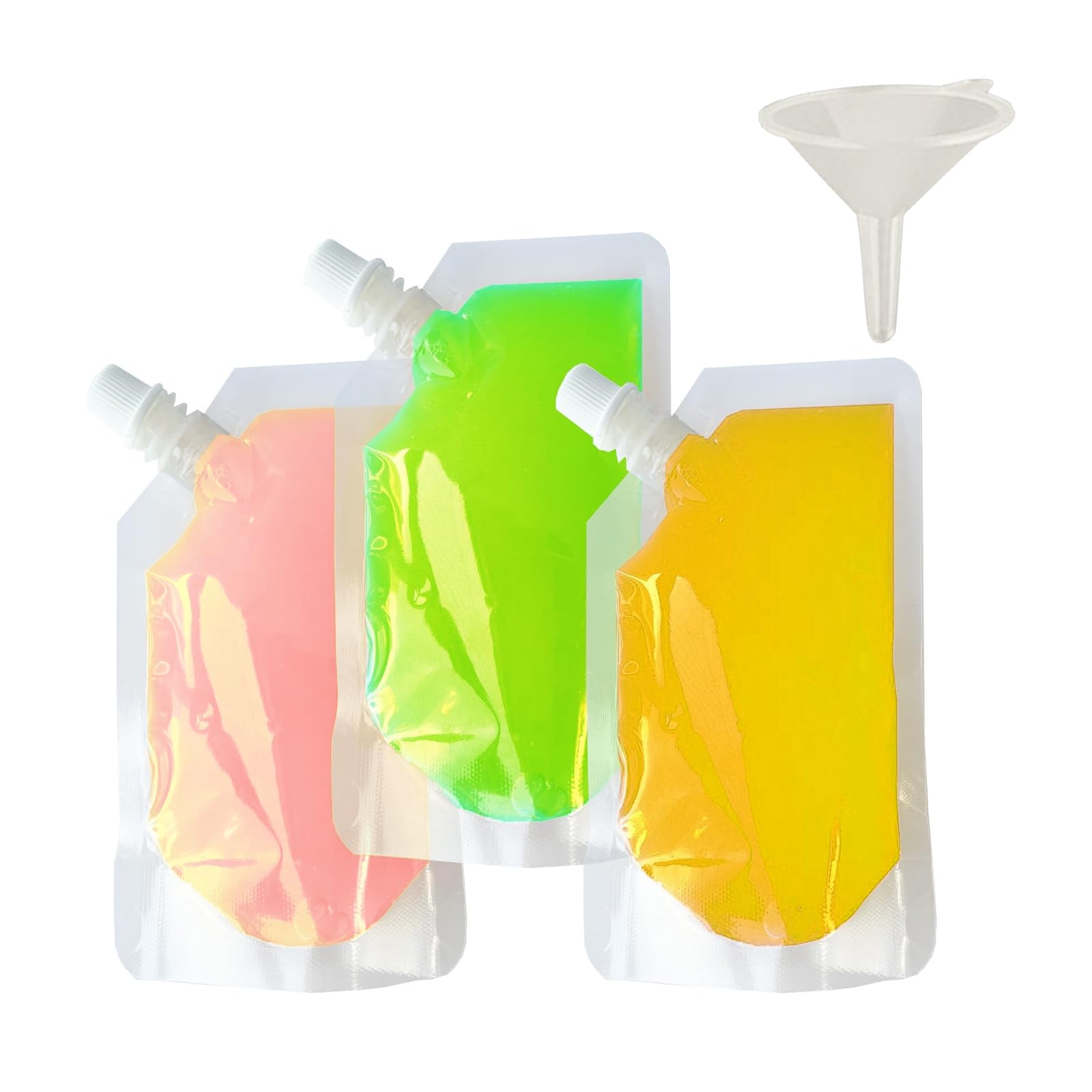 lisetar 20 Packs Clear Drink Pouches 250ml with Caps and Funnel for Festivals,Leak Proof Alcohol Juice Liquid Pouches, Beverage Bags, Plastic Hip Flask for Parties, Picnic, Travel, Sports (20, 250ML)