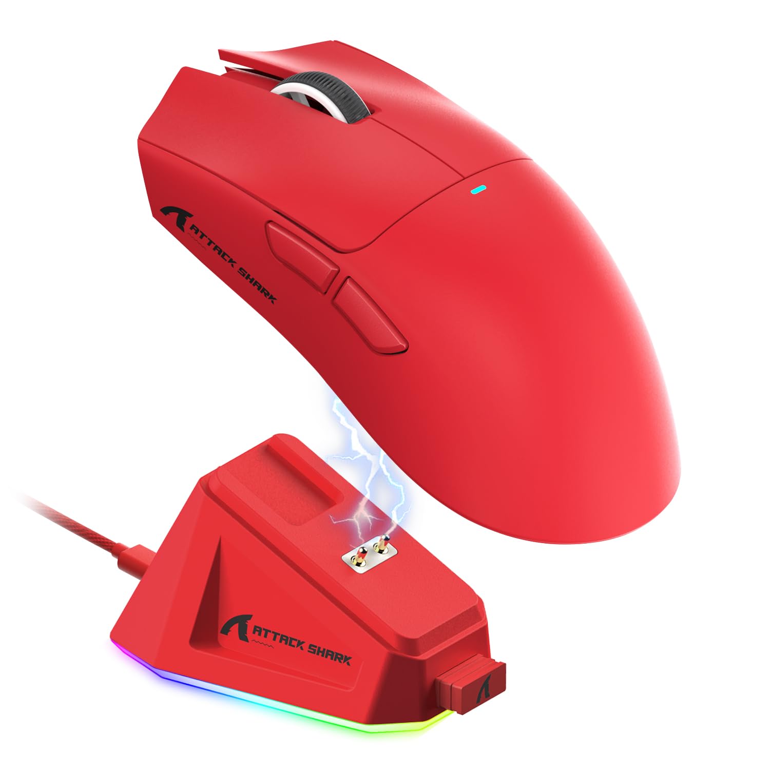 ATTACK SHARK X11 Ultra-Light Triple Mode Gaming Mouse PAW3311 Optical Sensor 22K DPI 5 programmable Buttons with Magnetic Charging Stand for PC/Mac Red