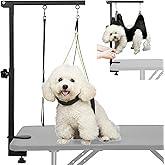 Adjustable Dog Grooming Arm with Clamp Dog Grooming Hammock and Loop Noose | Metal Dog Grooming Table Arm, Adjustable height 17"-35", No Sit Haunch Holder, Grooming Restraint for Small &amp; Medium Dogs