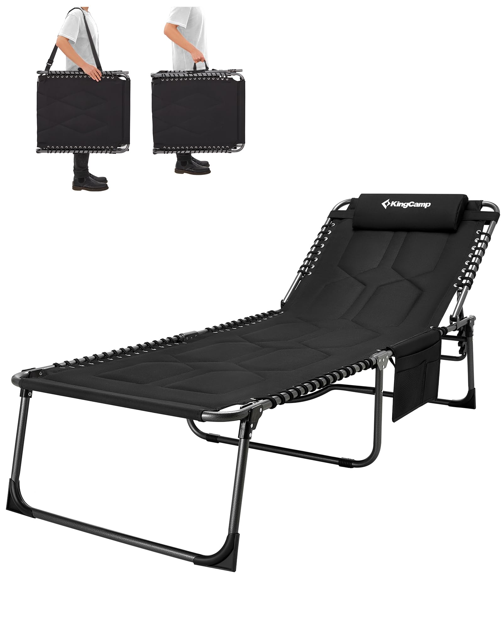 KingCamp Oversize Padded Sun Lounger Garden 5-Position Adjustable Backrest 78.7x26.7in Folding Sun Loungers for Heavy People Sun Bed with Pillow Lounge Chair for Camping Patio Pool Indoor Outdoor
