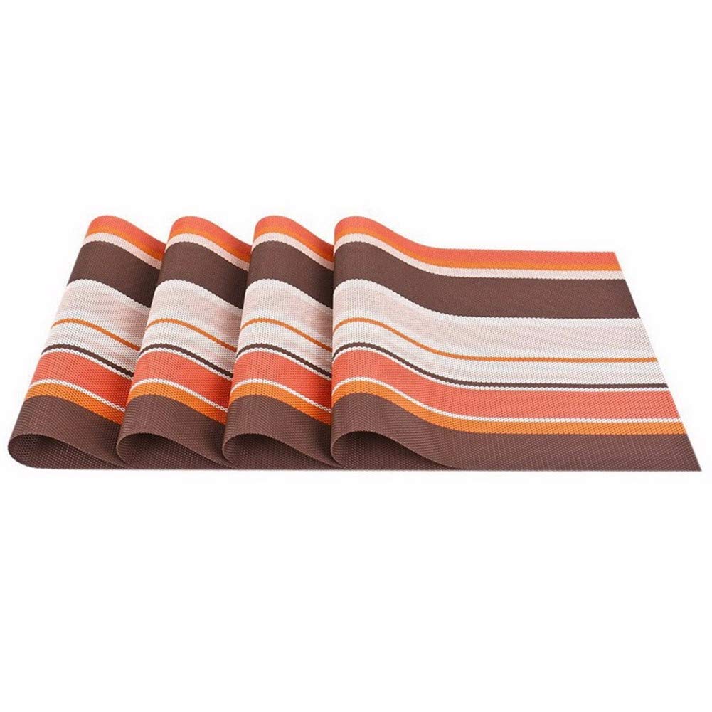 Wondder Set of 4 Placemats PVC Bar Mat Plate Dinner Table Mats Set Kitchen Hot Pads 30 * 45cm (Stripes Orange)