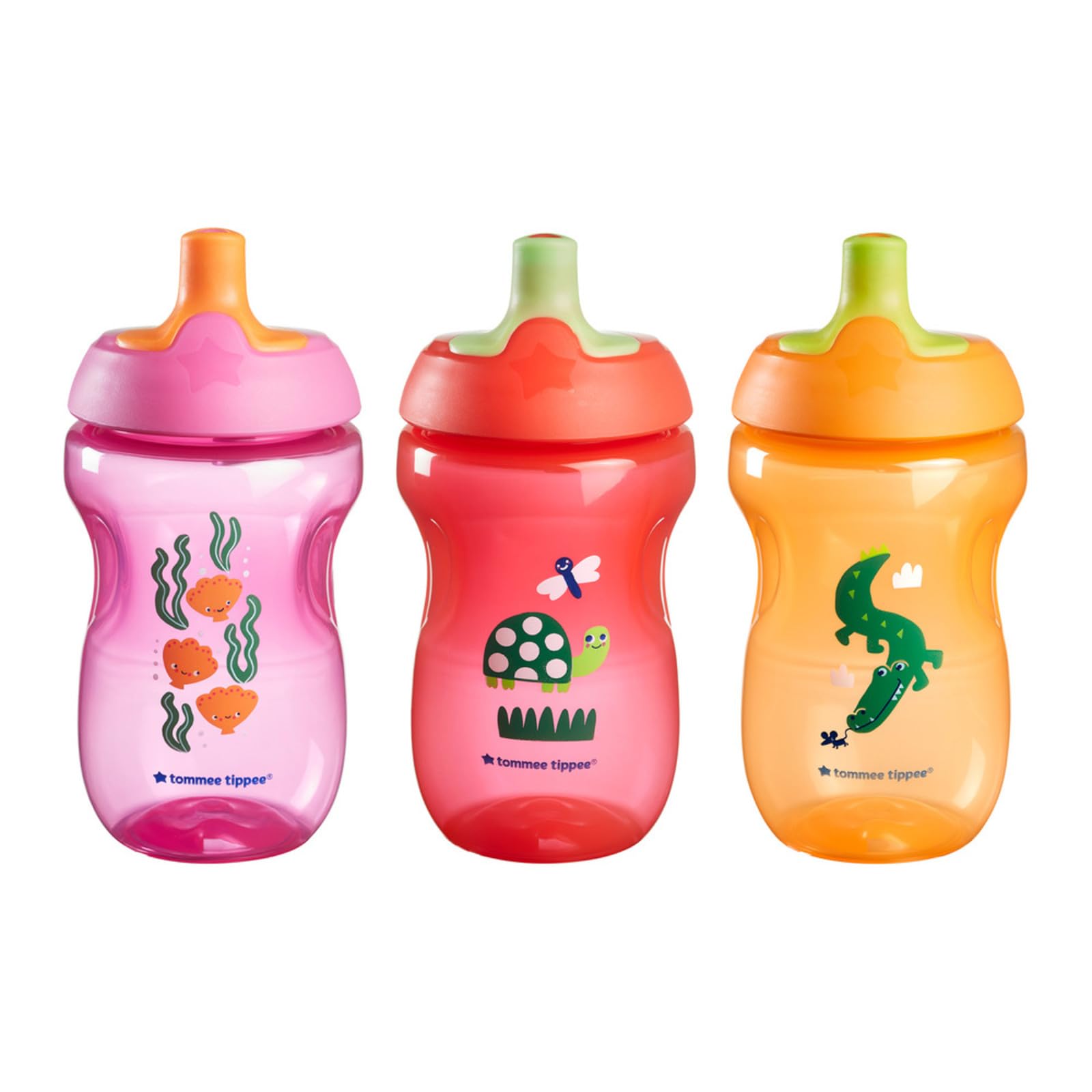 Photo 1 of Tommee Tippee Sportee Bottle, Sippy Cup for Toddlers, 12 Months+, 10oz, Spill-Proof, Bite Resistant Spout, Easy to Hold Design, Pack of 3, Pink, Red and Orange
