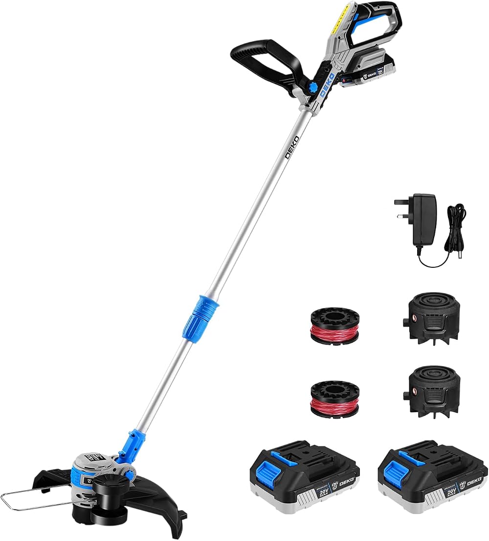DEKOPRO 20V Cordless String Trimmer Edger with 2 Batteries Charger Blue