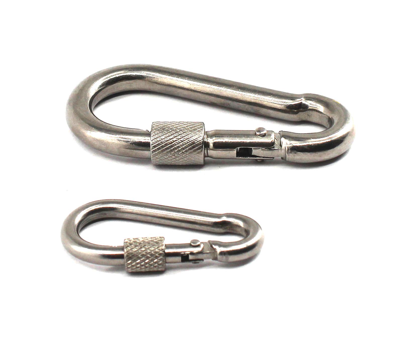 304 stainless steel M11 locking carabiner with female spring buckle suitable for keychain, camping, hiking, fishing, backpacking pack of 2 pcs