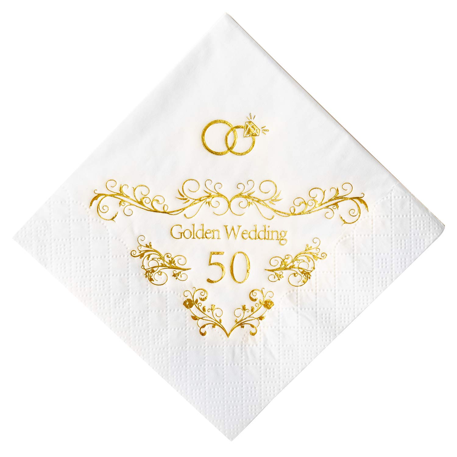 Crisky 50th Anniversaray Napkins, Gold Foil Text, 50th Anniversary Party Decorations 50 Pcs, 3-ply