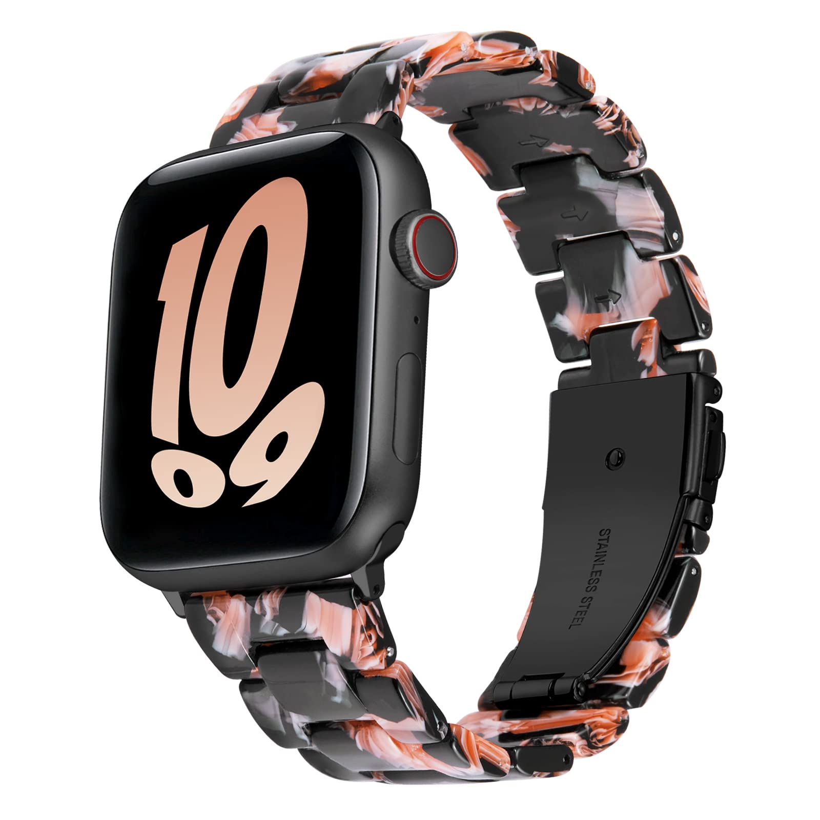 BINLUN Compatible with Apple Watch Straps 38mm 40mm 41mm 42mm-S10 for Women Men, Ladies Resin Watch Band Compatible with iWatch Series 11/10/9/8/7/6/5/4/3/2/1/Ultra/Ultra 3 2/SE/SE3 2（Black Flower）