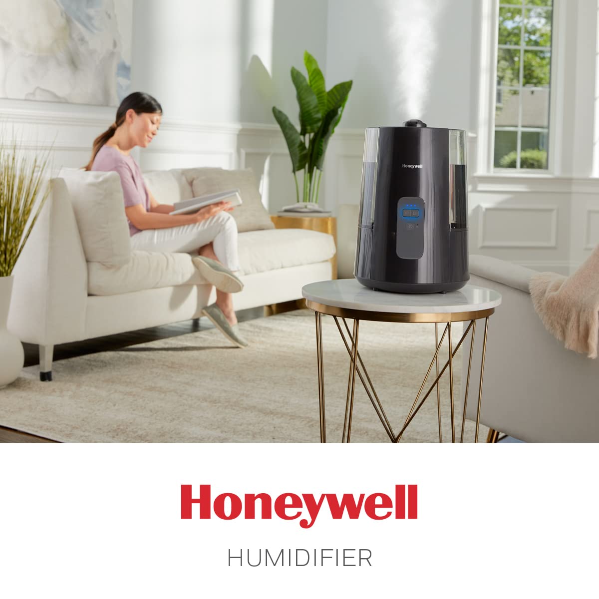 Honeywell Dual Comfort Cool + Warm Mist humidifier. Humidifier for Bedroom, Office, Living Room and Home. Provides Temporary Relief from Dry air discomforts - Black, HWC775B