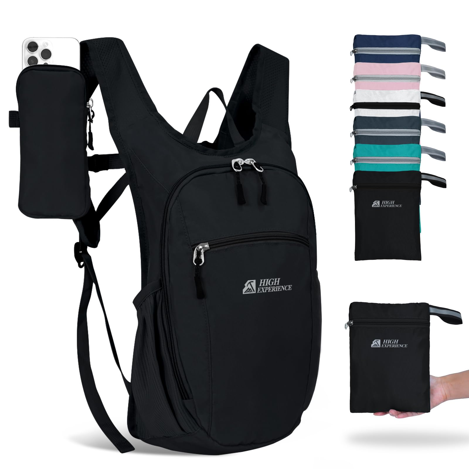Photo 1 of HIGH EXPERIENCE Hiking Backpack 10L/15L Small Daypack Lightweight Packable Travel Foldable Water Resistan for Women Men (Black, 10L)