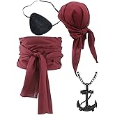 RKZVPN Pirate Cosplay Costume Women Men Pirate Head Scarf Hat Accessories Pirate Sash Belt Pirate Bandana Headband Waist Belt