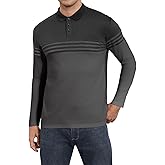 Men's Polo Shirts Long Sleeve Vintage Striped Golf Polo Casual Collared Slim Fit Cotton Shirts